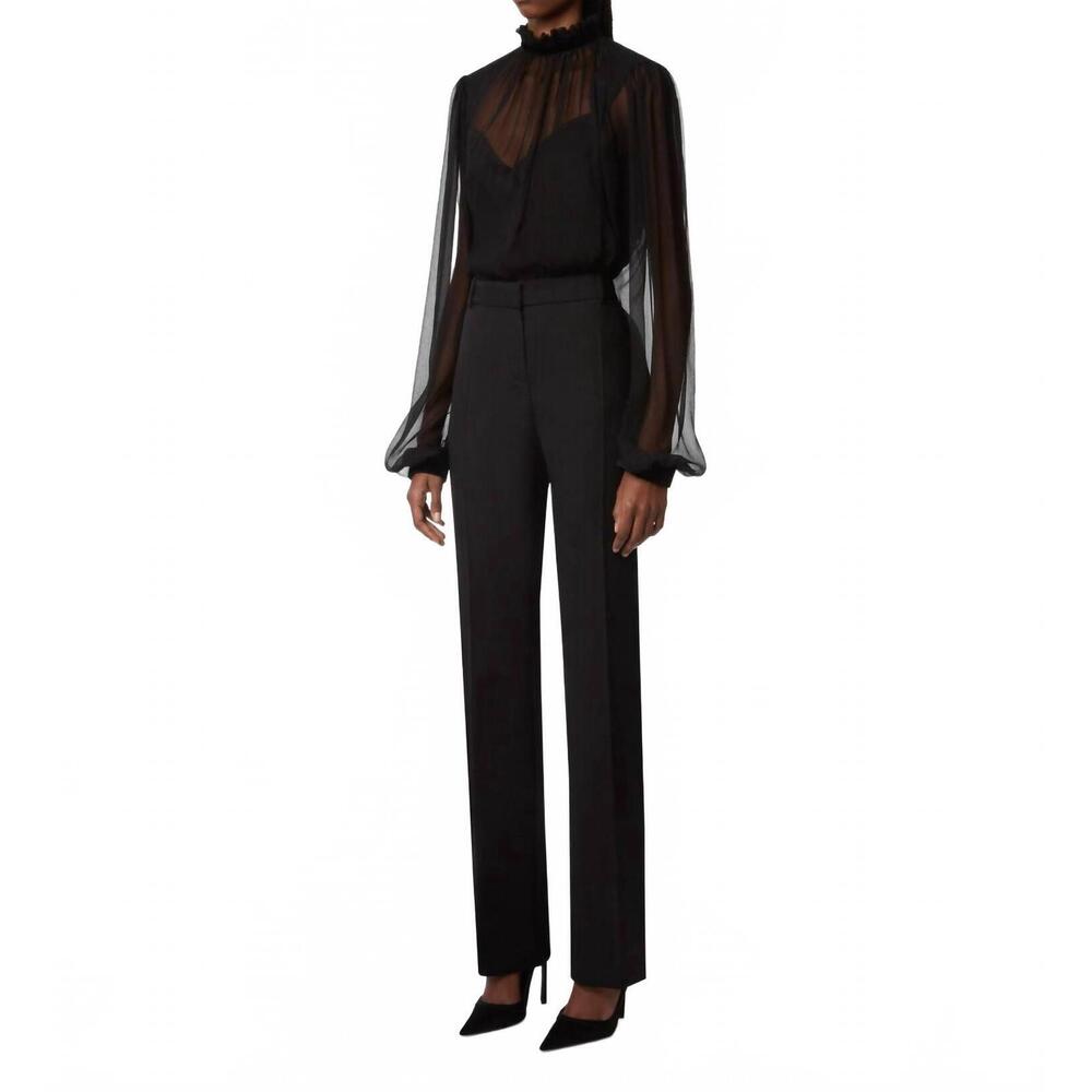NEW NINA RICCI ruffled high neck crinkled silk muslin top in black - Picture 2 of 5